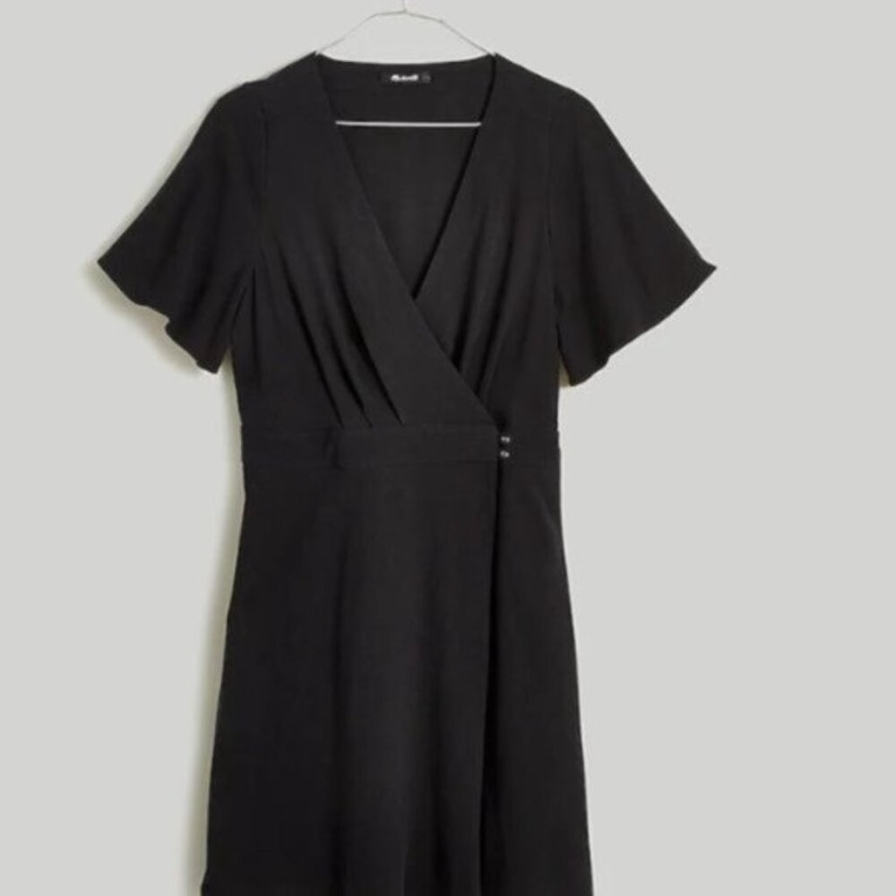 Madewell Pleated-Waist True-Wrap Mini Dress Size 2 Black